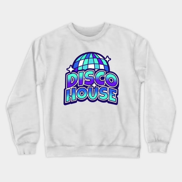 DISCO HOUSE  - Y2K Disco Ball (Purple/aqua blue) Crewneck Sweatshirt by DISCOTHREADZ 